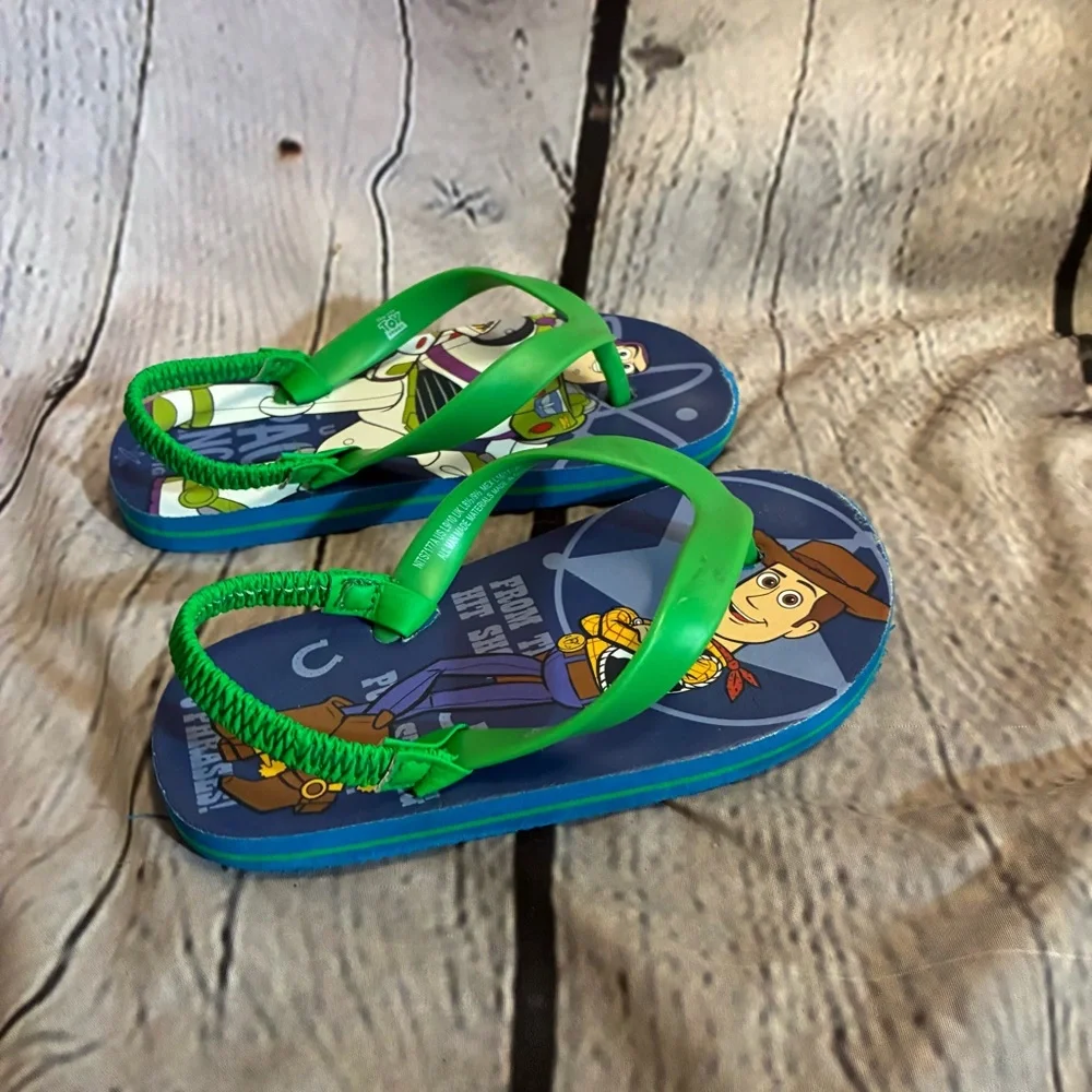 5/$20 Disney Pixar Toy Story Toddler‎ Buzz Lightyear Woody Flip Flops Sz L 9/10
